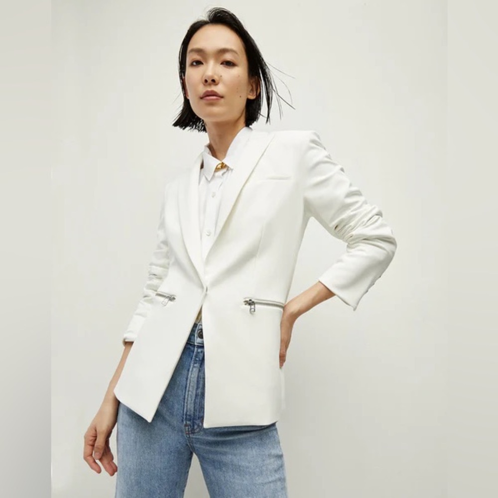 Veronica Beard White Tailored Blazer with Zip Pockets